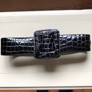Crocodile Embossed Black Leather Belt - Wide